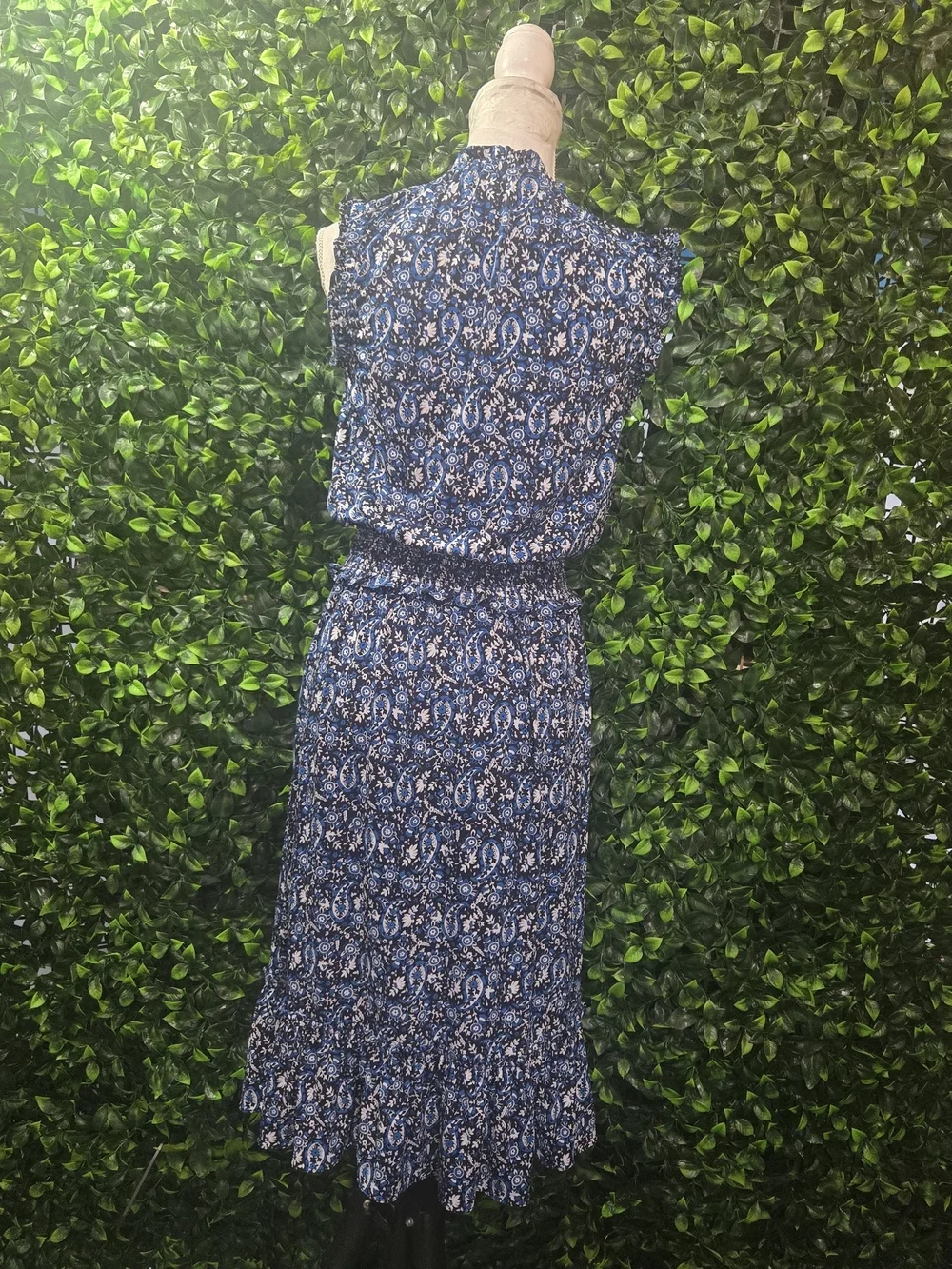 Michael Kors Navy Floral-Print Sleeveless Midi Dress